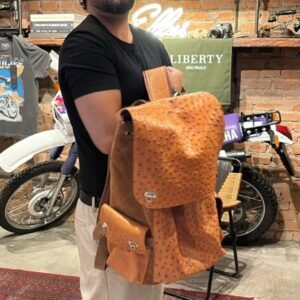 Mochila de Couro de Avestruz Sul Africano Cerificado